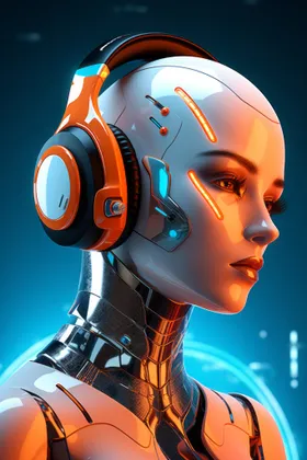 Futuristic AI assistant illustration wearing headphones